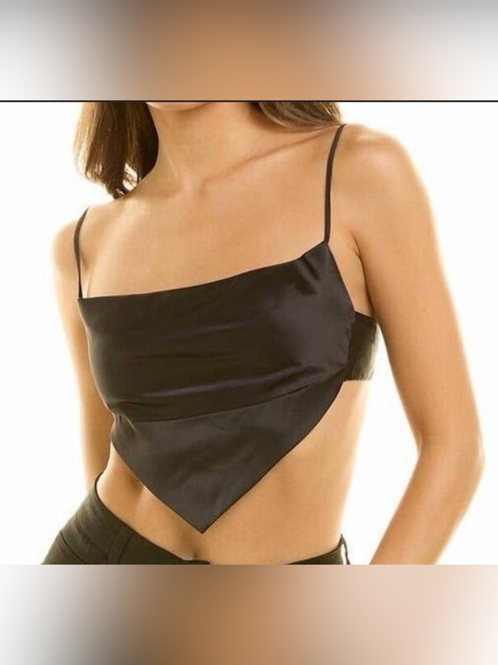 DANIELLE BERNSTEIN Black Satin Handkerchief Crop Top